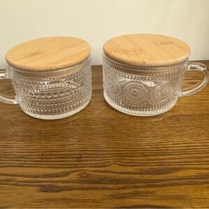 Vintage-Style Embossed Glass Mug Duo EUC